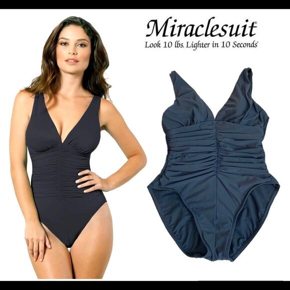 Miraclesuit Solid Sonatina Soft Cup One Piece Swimsuit gray Sz 10